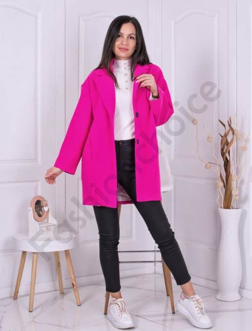 Oversize κασμίρ παλτό-φουξία-κωδ 2956-1
