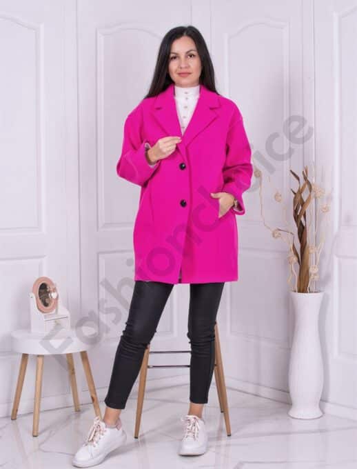 Oversize κασμίρ παλτό-φουξία-κωδ 2956-1