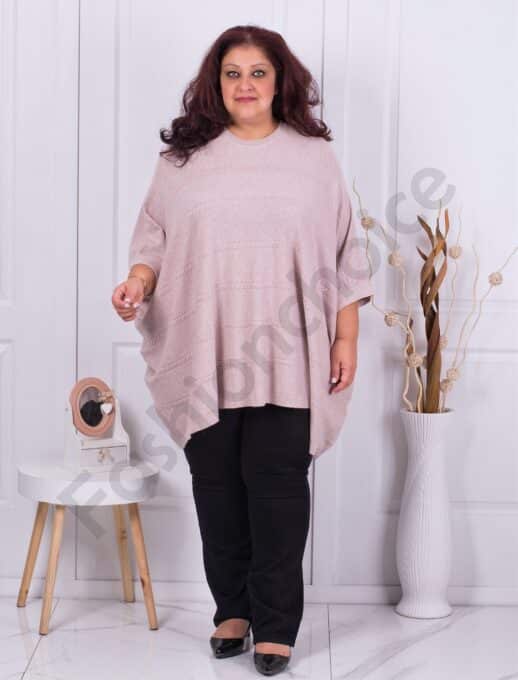Plus size πλεκτή τουνίκ πόντσο-ροζ-κωδ 8028-1