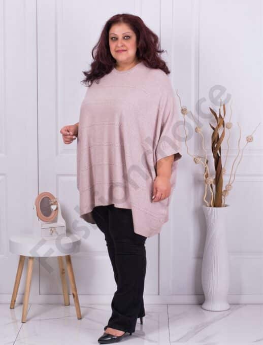 Plus size πλεκτή τουνίκ πόντσο-ροζ-κωδ 8028-1