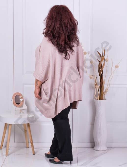Plus size πλεκτή τουνίκ πόντσο-ροζ-κωδ 8028-1