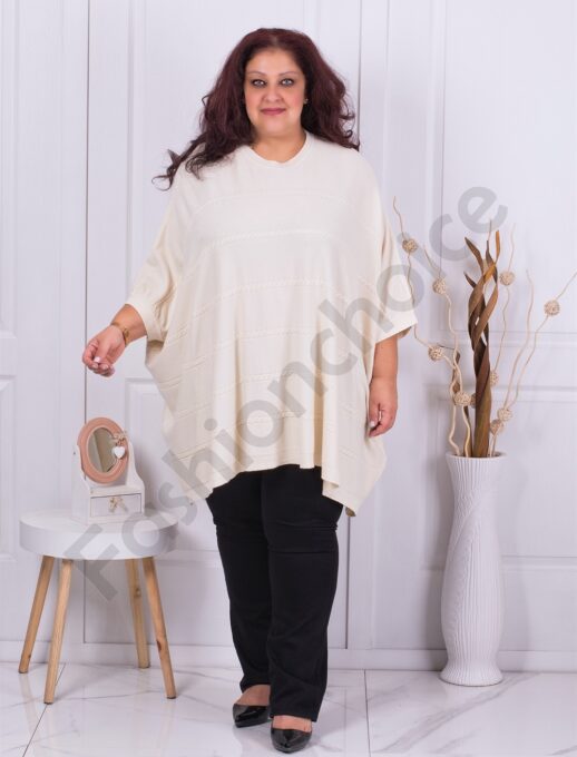Plus size πλεκτή τουνίκ πόντσο-εκρού-κωδ 8028-3