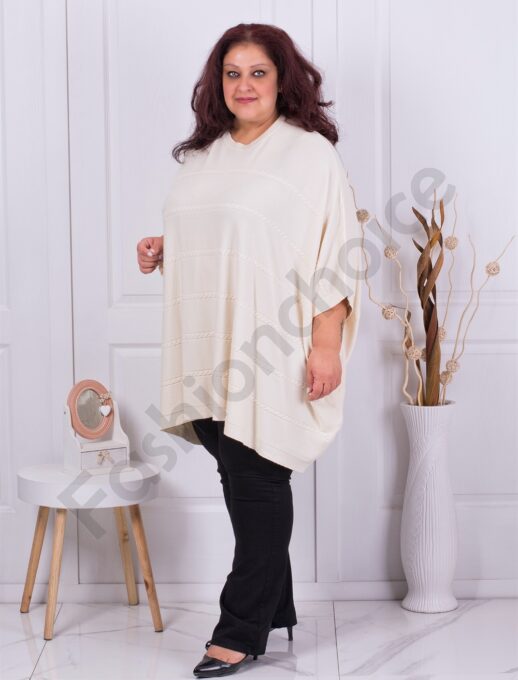 Plus size πλεκτή τουνίκ πόντσο-εκρού-κωδ 8028-3
