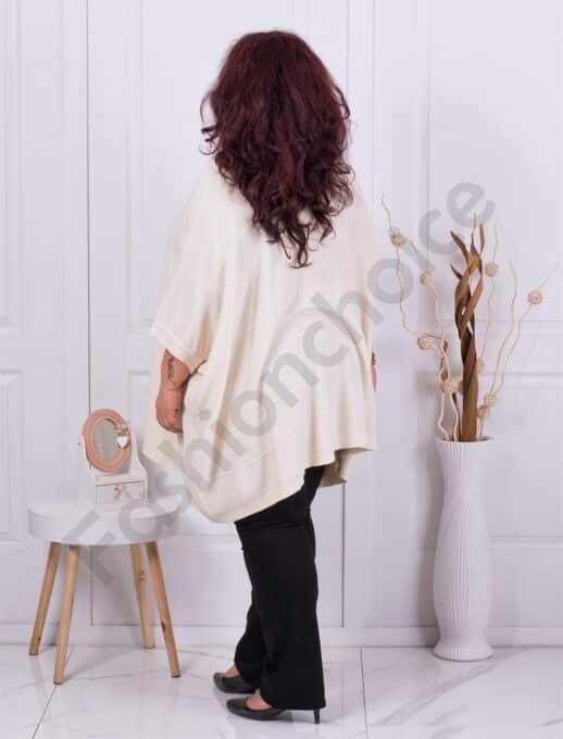 Plus size πλεκτή τουνίκ πόντσο-εκρού-κωδ 8028-3