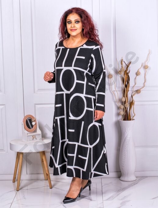 Plus size φόρεμα με ασπρόμαυρο σχέδιο-κωδ 82824