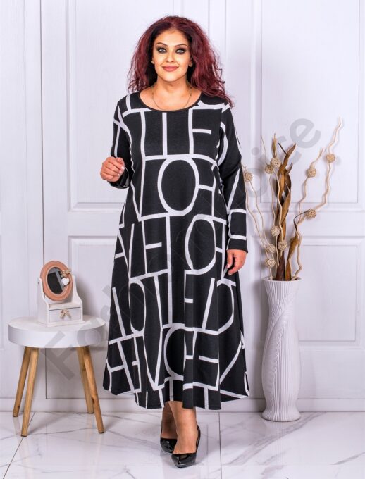 Plus size φόρεμα με ασπρόμαυρο σχέδιο-κωδ 82824