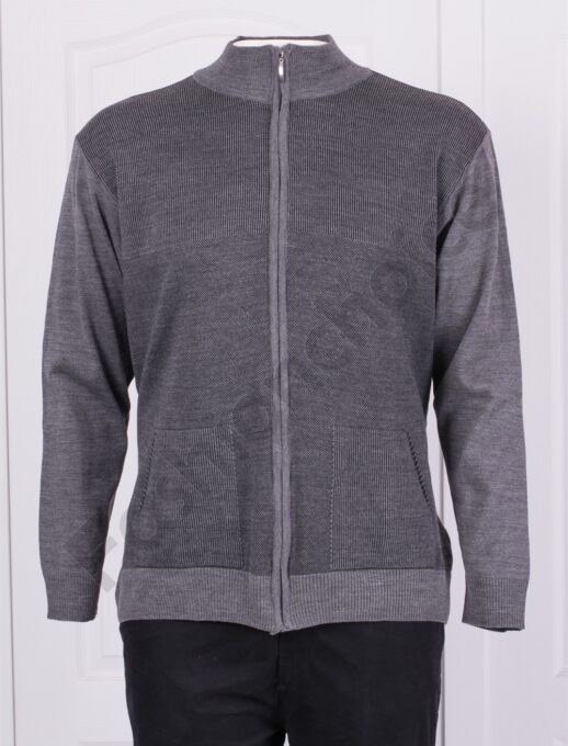 Plus size ανδρική πλεκτή ζακέτα με φερμουάρ-γκρι-κωδ 297-3