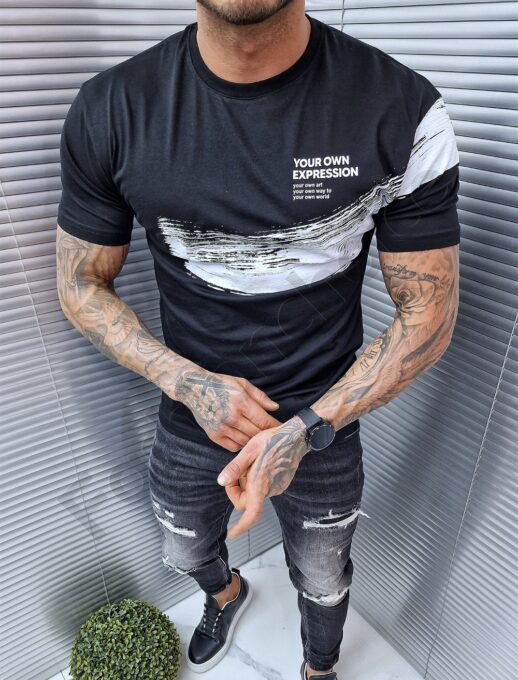 Ανδρικό βαμβακερό T-shirt με στάμπα και επιγραφές-κωδ 2361