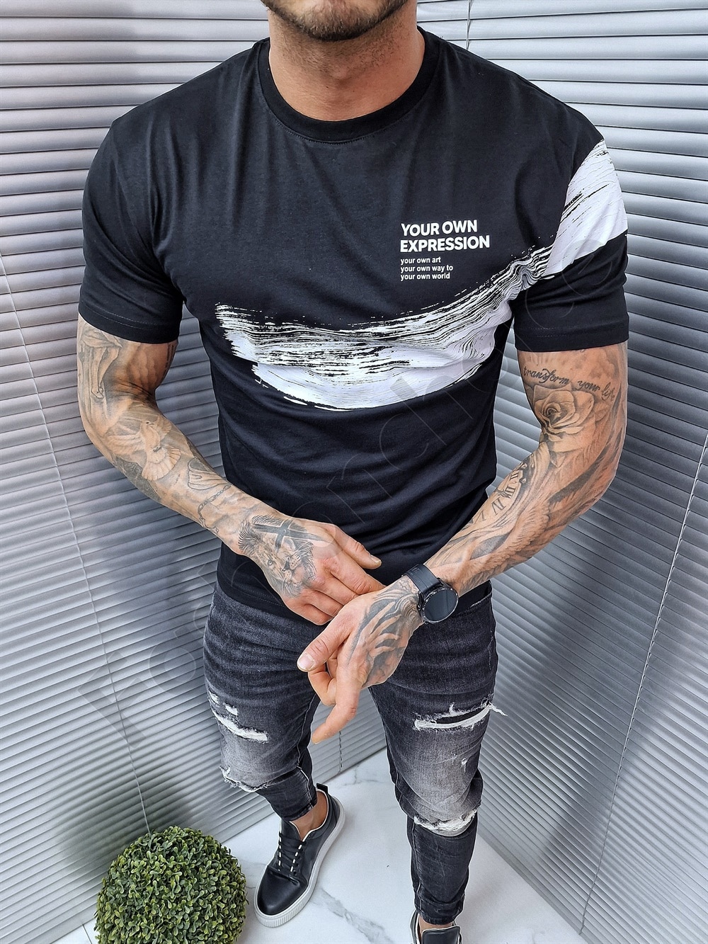 Ανδρικό βαμβακερό T-shirt με στάμπα και επιγραφές-κωδ 2361