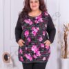 Plus size τουνίκ με ροζ λουλούδια και επιγραφές-κωδ 1303-18