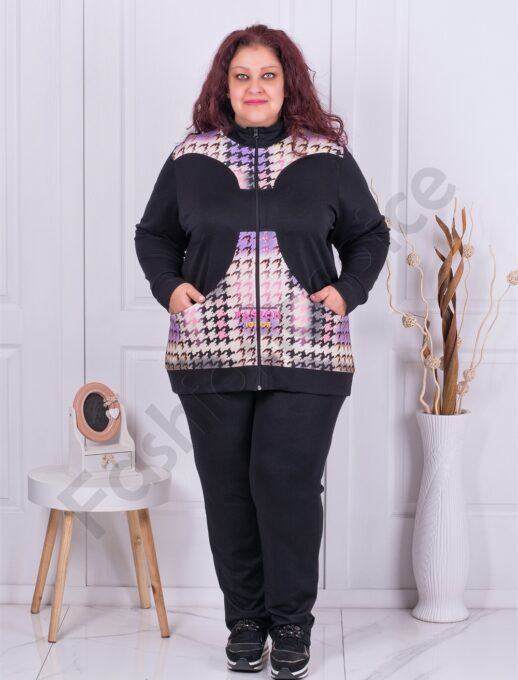 Plus size αθλητικό σετ πιε ντε πουλ ντεσέν-χρωματιστό-κωδ 22039-1