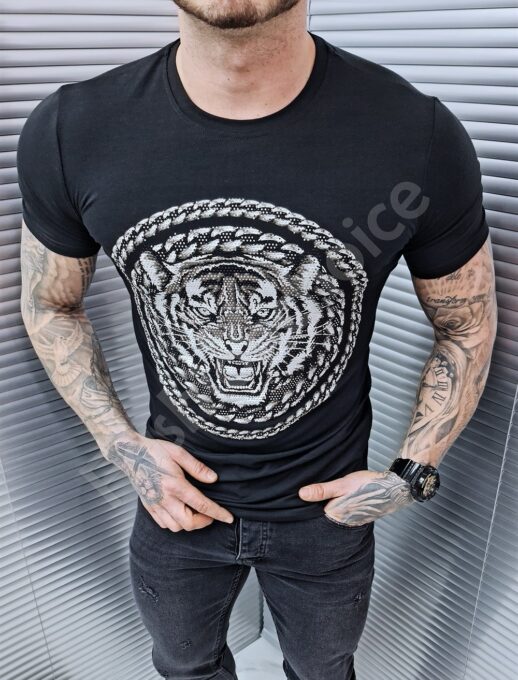 Ανδρικό T-shirt με τύπωμα τίγρη και στρας-κωδ 5133
