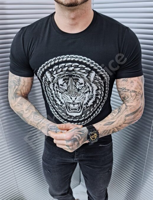 Alternative view of Ανδρικό T-shirt με τύπωμα τίγρη και στρας-κωδ 5133