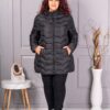 Plus size καπιτονέ μπουφάν με κουκούλα-μαύρο-κωδ 811