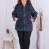 Plus size τζιν τζάκετ με κουκούλα και διακοσμητικά στρας-indigo-κωδ 8184-2
