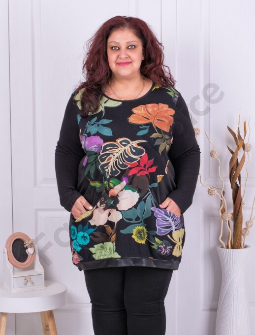 Plus size τουνίκ με χρωματιστά φύλλα-κωδ 1303-2