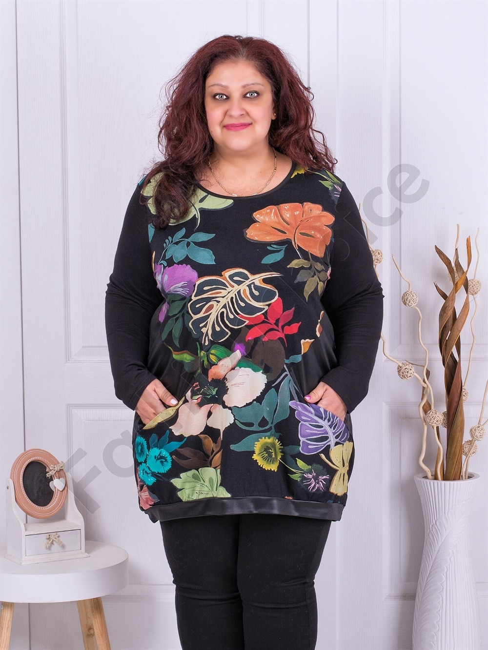 Plus size τουνίκ με χρωματιστά φύλλα-κωδ 1303-2