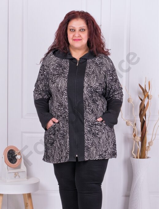 Plus size ζακέτα με ασπρόμαυρο σχέδια-κωδ 231212-1