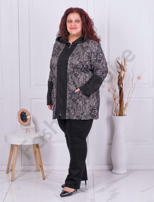 Plus size ζακέτα με ασπρόμαυρο σχέδια-κωδ 231212-1