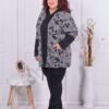 Plus size ζακέτα με φλοράλ σχέδια-γκρι-κωδ 231212