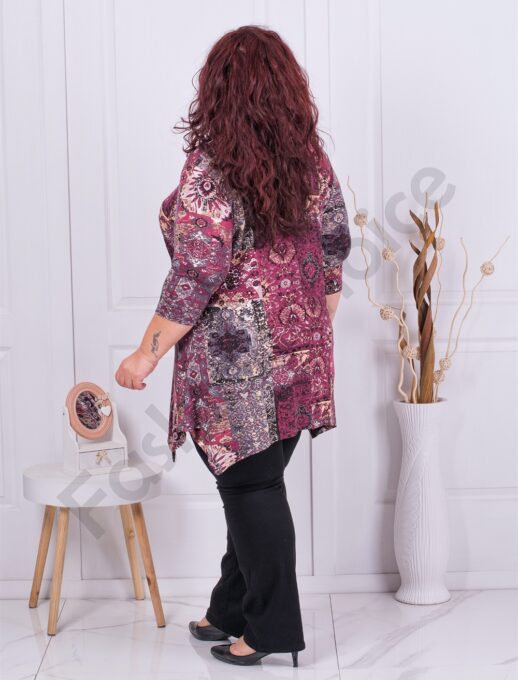 Plus size ασύμμετρη τουνίκ σε Boho στυλ-μπορντό-κωδ 23220-2