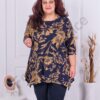 Plus size ασύμμετρη τουνίκ σε σκούρο μπλε με μπεζ λουλούδια-κωδ 23220-1