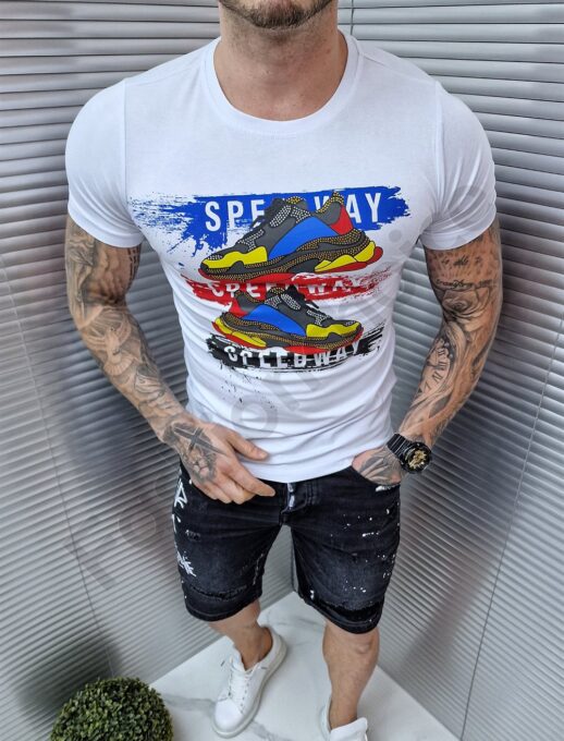 Ανδρικό T-shirt με χρωματιστά στάμπα και στρας-κωδ 768-1