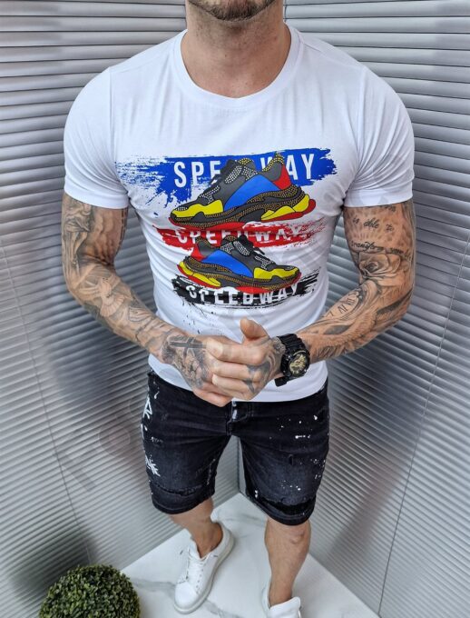 Ανδρικό T-shirt με χρωματιστά στάμπα και στρας-κωδ 768-1