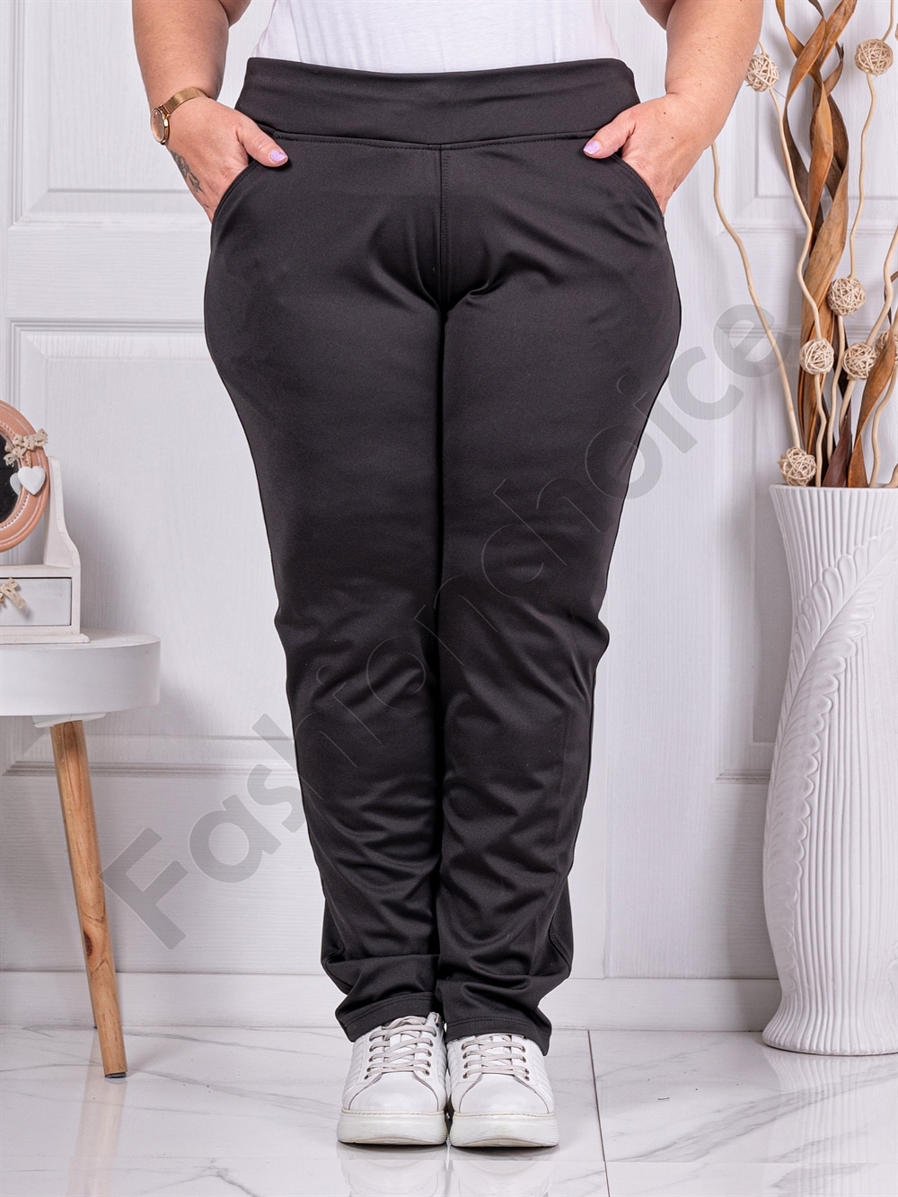 Plus size γυαλιστερό παντελόνι φόρμα σε μαύρο-κωδ 036-3