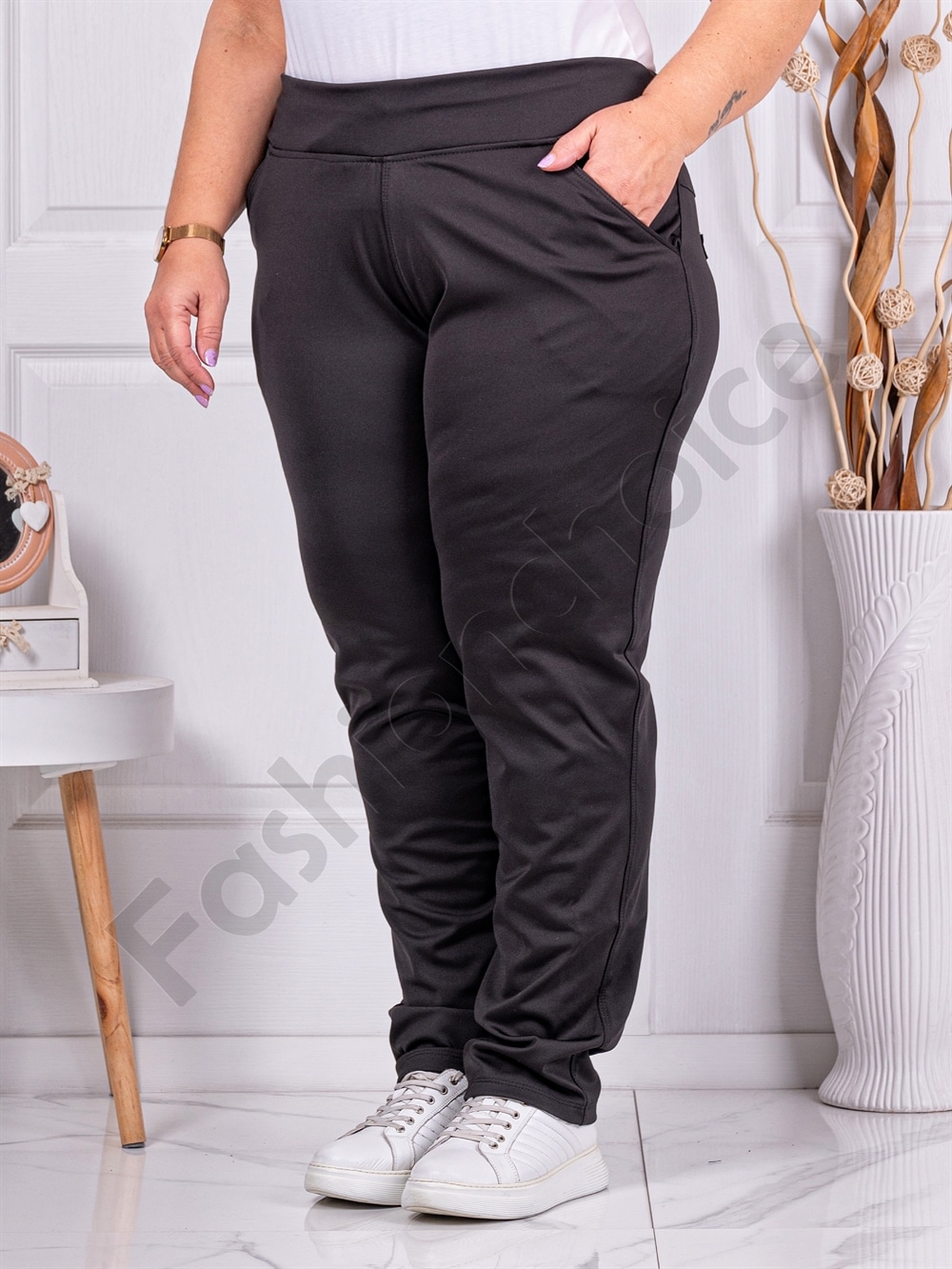 Plus size γυαλιστερό παντελόνι φόρμα σε μαύρο-κωδ 036-3