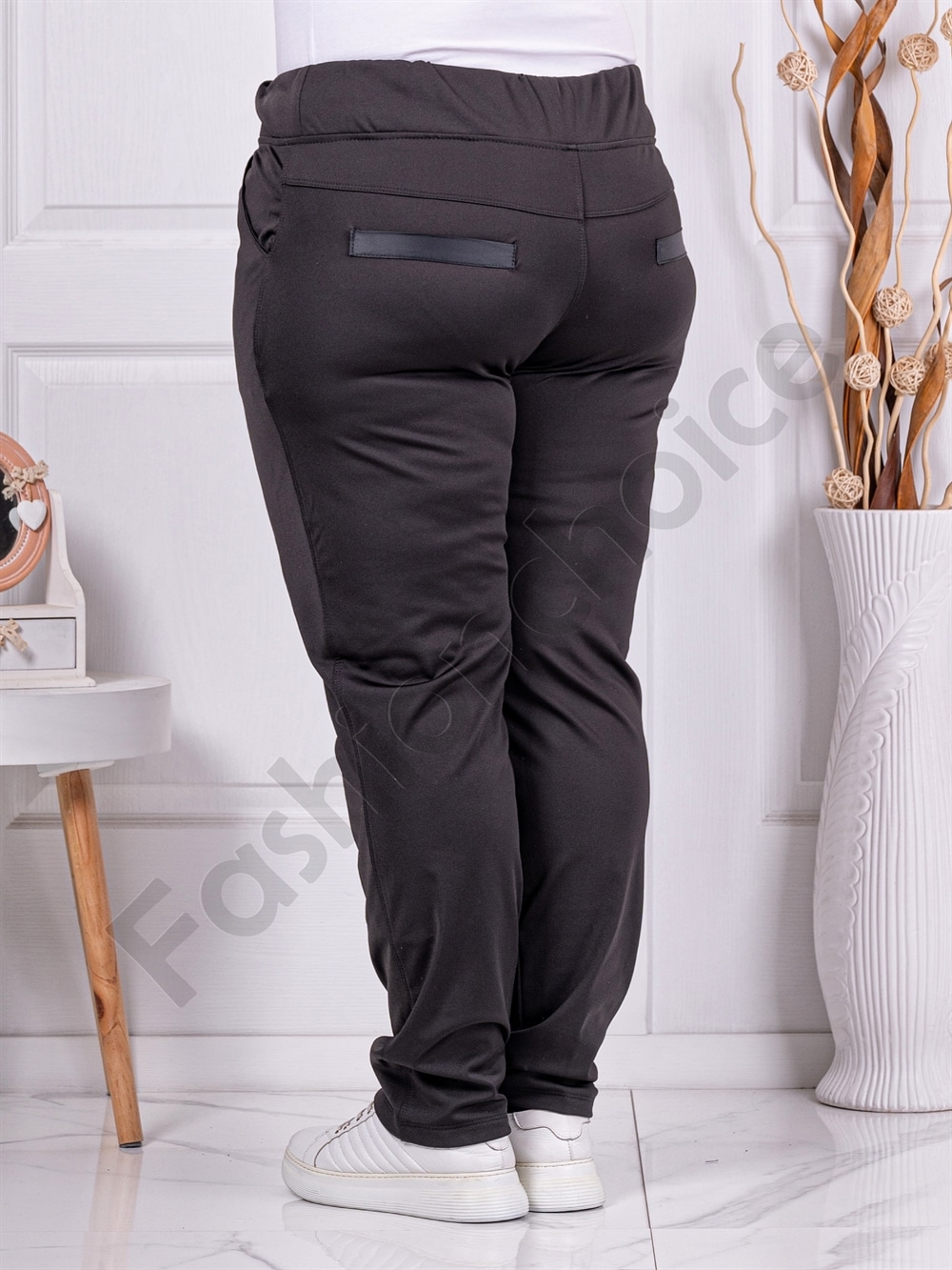 Plus size γυαλιστερό παντελόνι φόρμα σε μαύρο-κωδ 036-3