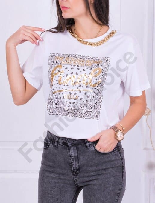 T-shirt Fashion με τύπωμα και πέρλες-κωδ 1133-3