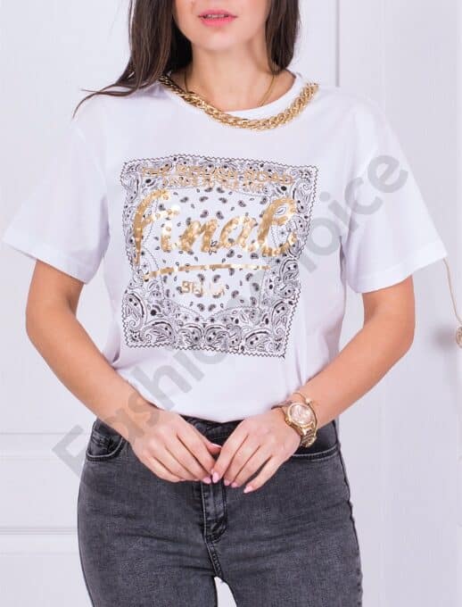 T-shirt Fashion με τύπωμα και πέρλες-κωδ 1133-3
