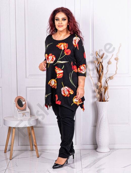 Plus size ασύμμετρη τουνίκ με ντεσέν τουλίπες-κωδ 23100-5