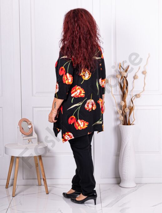 Plus size ασύμμετρη τουνίκ με ντεσέν τουλίπες-κωδ 23100-5