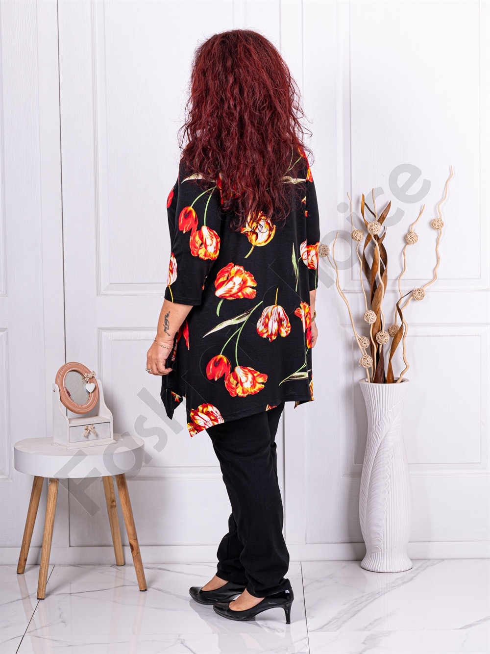 Plus size ασύμμετρη τουνίκ με ντεσέν τουλίπες-κωδ 23100-5