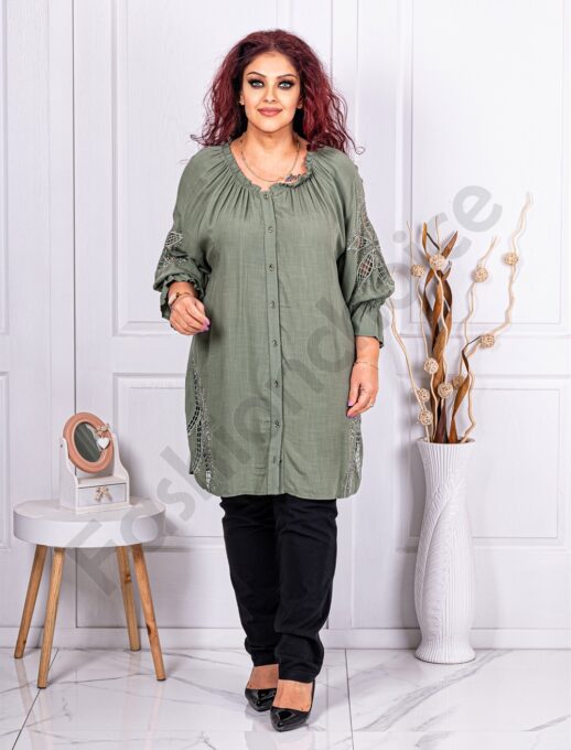 Plus size πουκάμισο/τουνίκ με απλικέ και στρας-πράσινο φυστικί-κωδ 243-2