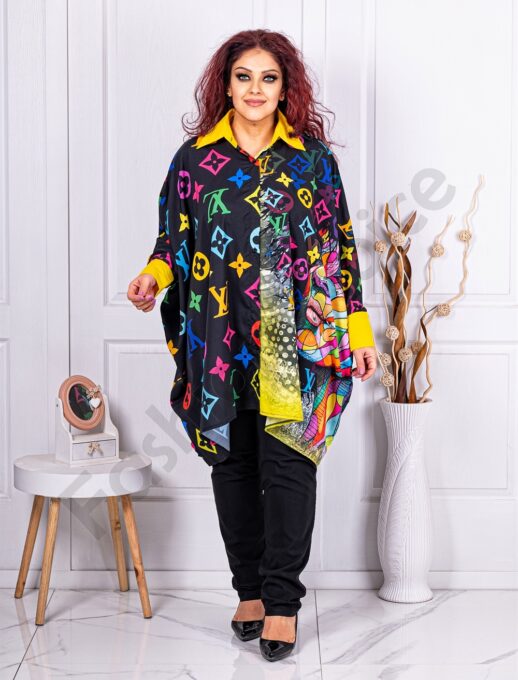 Plus size πουκάμισο/πόντσο με χρωματιστά μοτίβα-κωδ 606