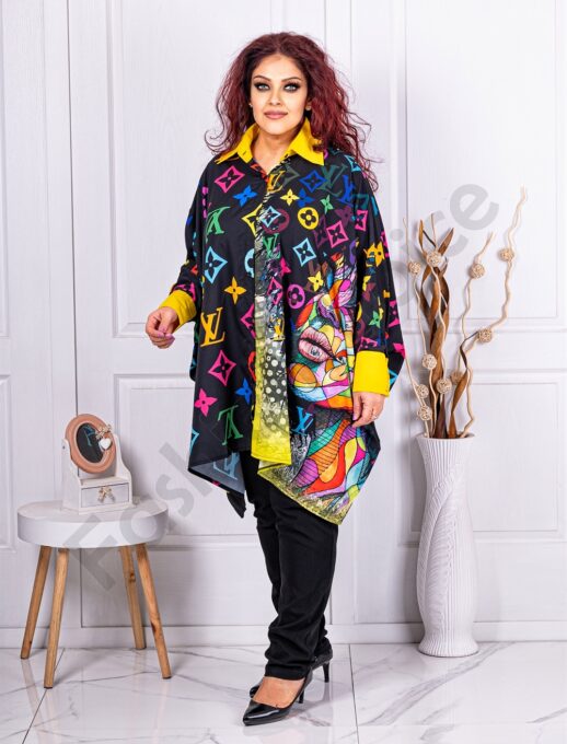 Plus size πουκάμισο/πόντσο με χρωματιστά μοτίβα-κωδ 606