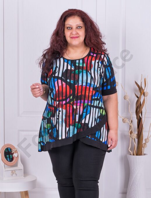 Plus size ασύμμετρη τουνίκ με φλοράλ ντεσέν-κωδ 1328