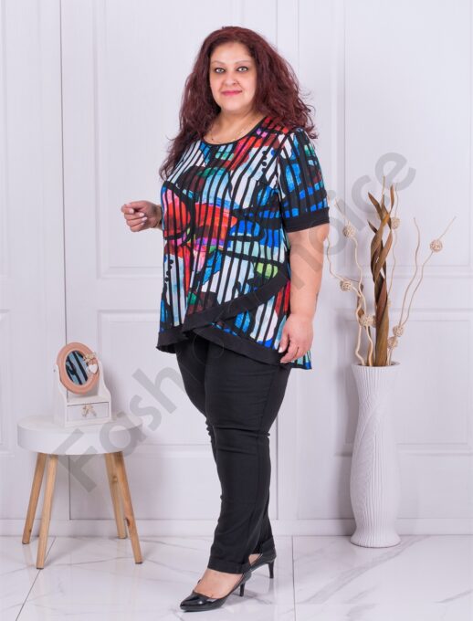 Plus size ασύμμετρη τουνίκ με φλοράλ ντεσέν-κωδ 1328