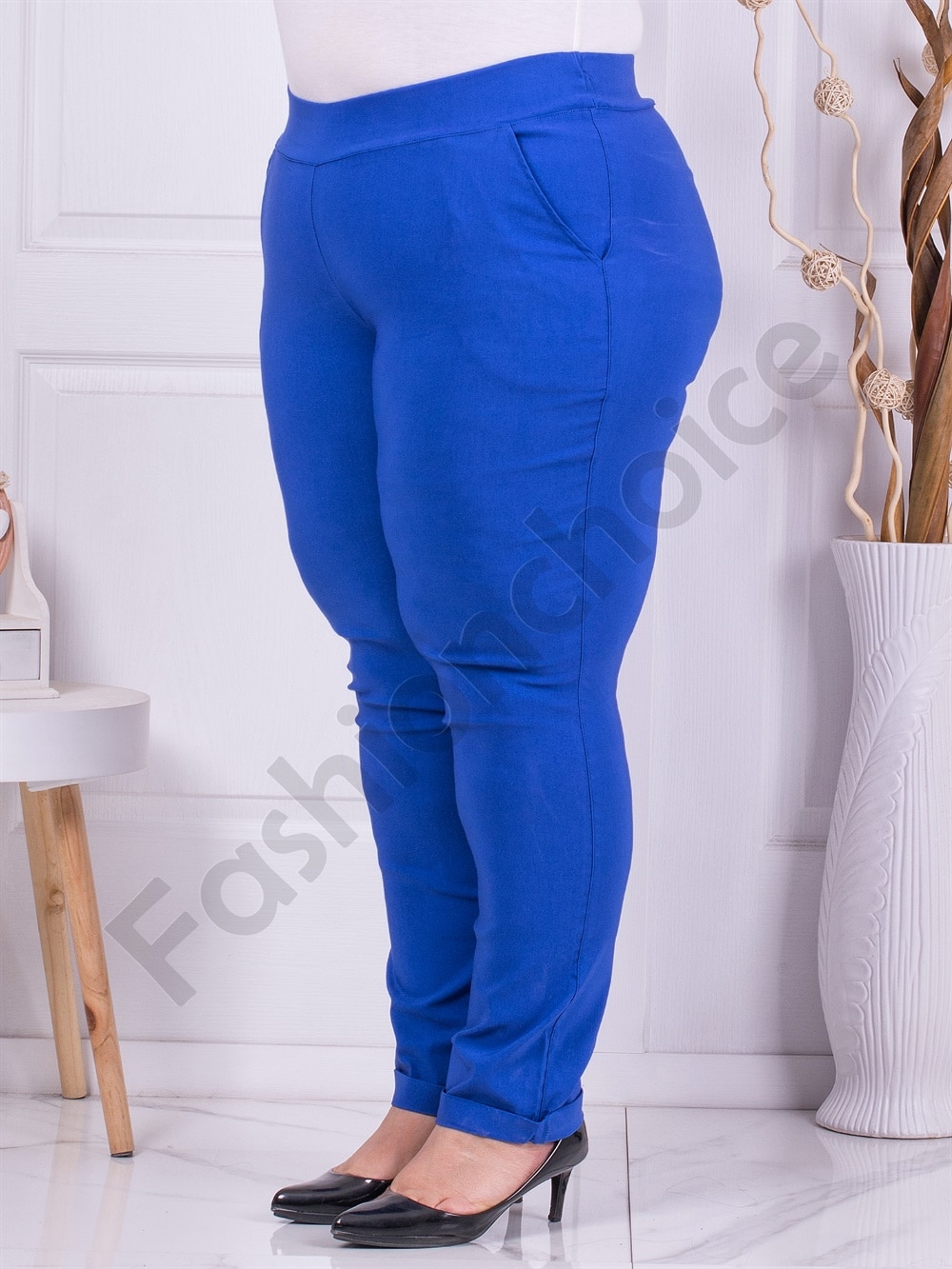 Plus size ψηλόμεσο παντελόνι Push up-μπλε ρουά-κωδ 23219-3