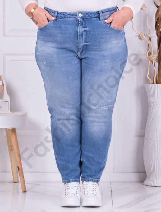 Plus size τζιν Mom Fit με ελαφρά σκισίματα-ανοιχτό μπλε-κωδ 2314