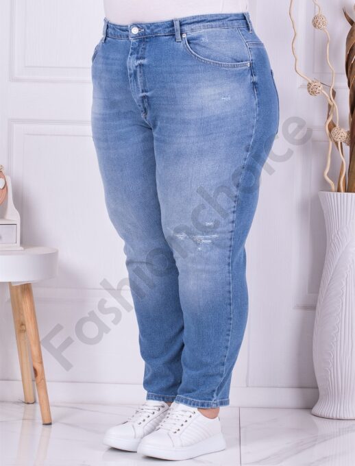 Plus size τζιν Mom Fit με ελαφρά σκισίματα-ανοιχτό μπλε-κωδ 2314