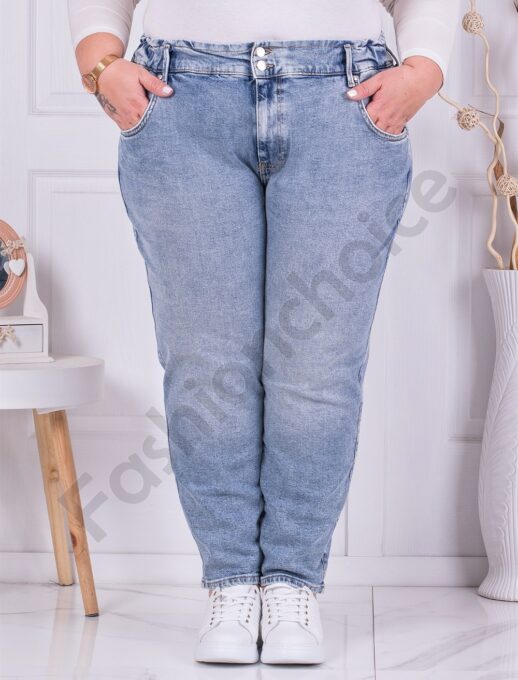 Plus size τζιν Mom Fit με λάστιχο στη μέση-ανοιχτό μπλε-κωδ 2314