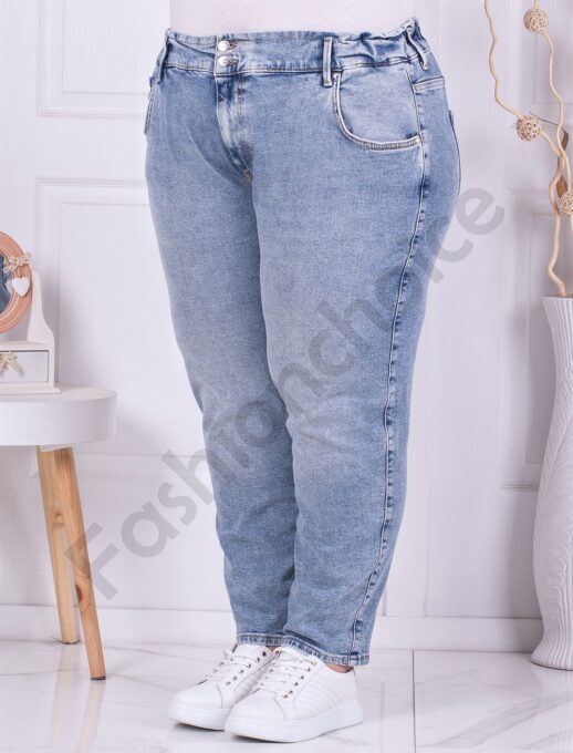 Plus size τζιν Mom Fit με λάστιχο στη μέση-ανοιχτό μπλε-κωδ 2314