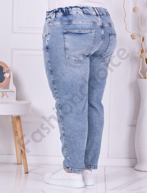 Plus size τζιν Mom Fit με λάστιχο στη μέση-ανοιχτό μπλε-κωδ 2314