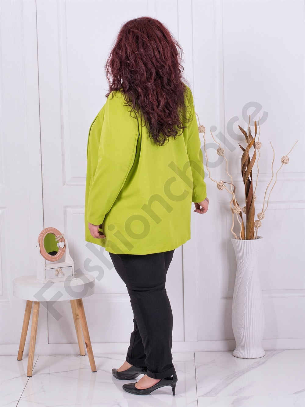 Plus size σακάκι χωρίς κούμπωμα-λαχανί-κωδ 2607-7 - Image 3