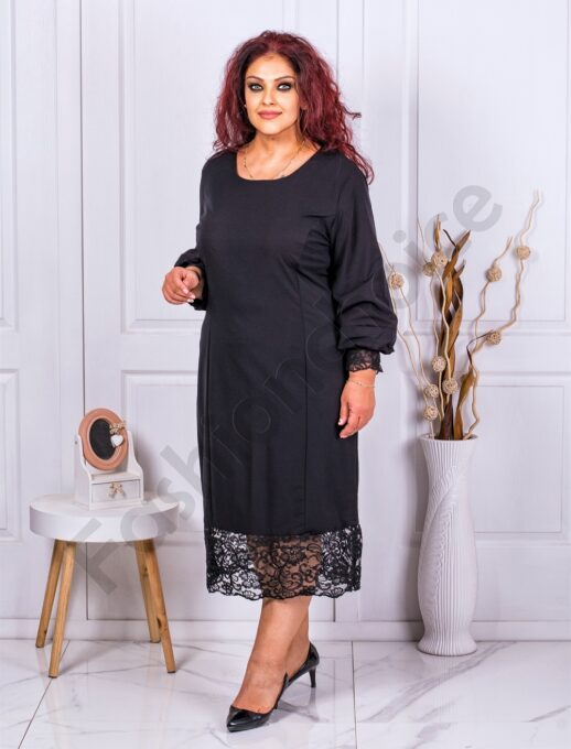 Plus size μαύρο φόρεμα με δαντέλα στο τελείωμα-κωδ 7468