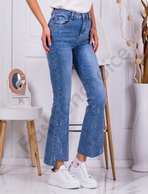 Γυναικείο τζιν Cropped Flare με στρας-μπλε-κωδ 31170
